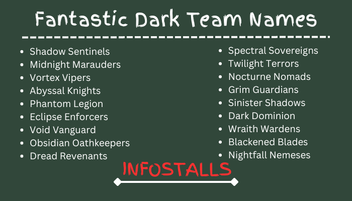 Fantastic Dark Team Names